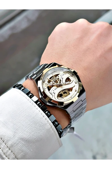 Reward Füme Renk Kabe Desen Otomatik Mekanizma Erkek Kol Saati + BİLEKLİK - Resim 2