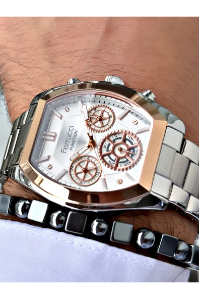 Ferrucci Gümüş Renk Fonksiyonlar Aktif Kare Model Klasik Erkek Kol Saati + BİLEKLİK ürün görseli 1