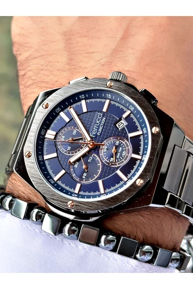 Ferrucci Füme Renk Çelik Kordon Fonksiyonlar Aktif Erkek Kol Saati Bileklik ürün görseli 1