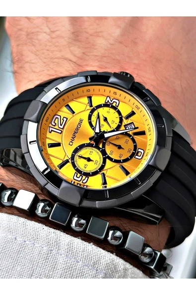 Chaperone Siyah Spor Silikon Fonksiyonlu Şık Dizayn Erkek Kol Saati + BİLEKLİK HEDİYELİ By Reward ürün görseli 1