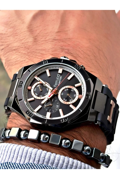 Ferrucci Siyah Spor Silikon Kordon Erkek Kol Saati + BİLEKLİK HEDİYELİ ürün görseli 1