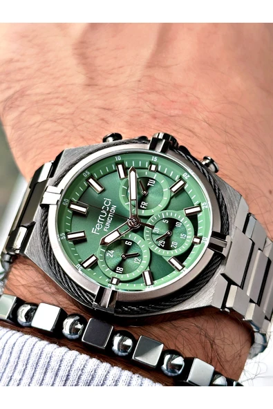 Ferrucci Füme Renk Çelik Kordon  Erkek Kol Saati GARANTİLİ + BİLEKLİK ürün görseli 1