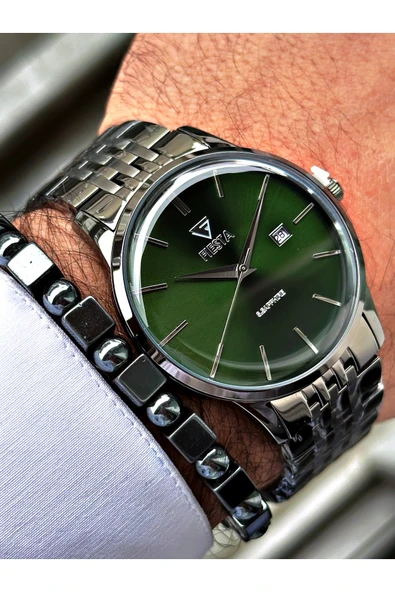 Fiesta Füme Renk Bombeli Safir Cam Lüx Çelik Erkek Kol Saati + BİLEKLİK HEDİYELİ - Resim 5