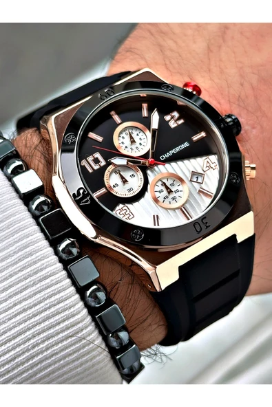Chaperone Siyah Renk Spor Silikon Fonksiyonlar Aktif Garantili Erkek Kol Saati + BİLEKLİK By REWARD - Resim 3