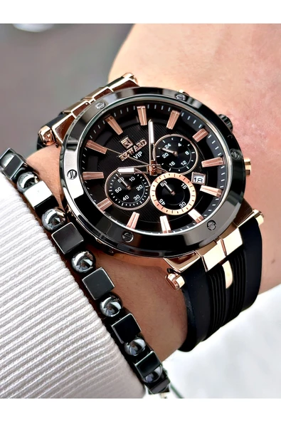 Reward Siyah Renk Spor Silikon Kordon Fonksiyonlu Garantili Erkek Kol Saati + BİLEKLİK - Resim 2