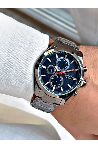Ferrucci Füme Renk Çelik Kordon Şık Dizayn Fonksiyonlar Aktif Erkek Kol Saati + BİLEKLİK HEDİYELİ - Resim 2