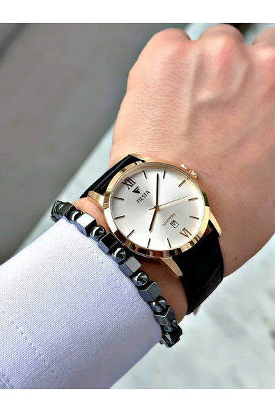 Fiesta Siyah Renk Roma Rakamlı Çelik Kasa Business Erkek Kol Saati + BİLEKLİK - Resim 2