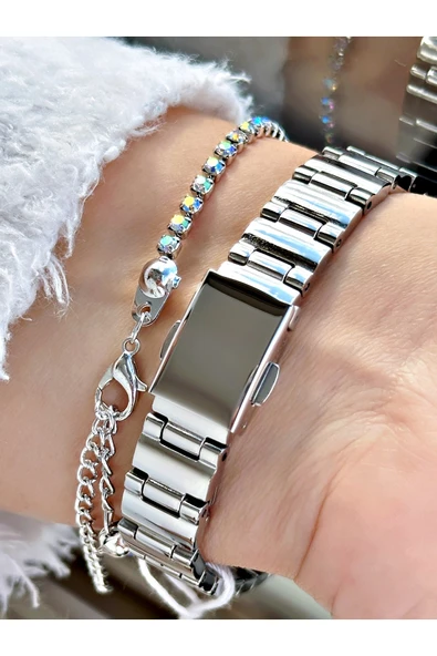 Ferrucci Gümüş Renk Klasik Model  Çelik Kordon Kadın Kol Saati + BİLEKLİK - Resim 3