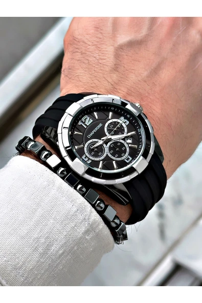 Chaperone Siyah Spor Silikon Fonksiyonlu Şık Dizayn Erkek Kol Saati + BİLEKLİK HEDİYELİ By Reward - Resim 3