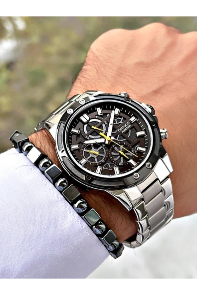 Ferrucci Gümüş Renk Fonksiyonlar Aktif Spor Çelik Kordon Erkek Kol Saati + BİLEKLİK - Resim 2