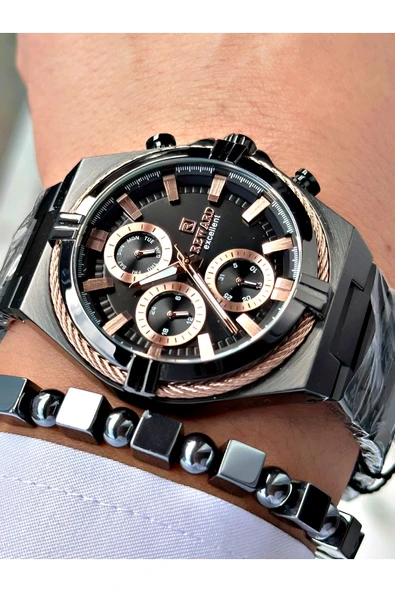 Reward Siyah Renk Roma Rakamlı Fonksiyonlar Aktif Çelik Kordon Erkek Kol Saati - Resim 2