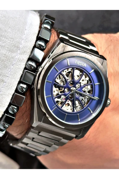Fiesta Füme Renk Otomatik Business Çelik Lüx Erkek Kol Saati + BİLEKLİK HEDİYELİ ürün görseli 1