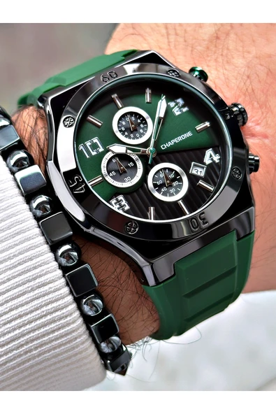 Chaperone Yeşil Renk Spor Silikon Fonksiyonlar Aktif Garantili Erkek Kol Saati + BİLEKLİK By REWARD - Resim 3