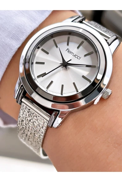 Ferrucci Gümüş Silver Renk Sade Klasik Model Kadın Kol Saati ürün görseli 1