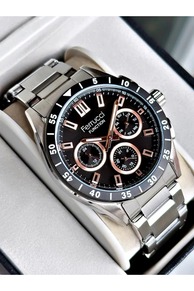 Ferrucci Gümüş Renk Fonksiyonlu Spor Çelik Kordon Erkek Kol Saati + BİLEKLİK ürün görseli 1