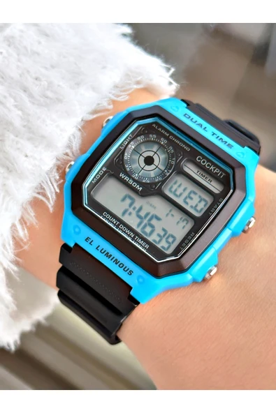 Cockpit Silikon Kordon 5 ATM Su Geçirmez Alarmlı Işıklı Kronometreli Dijital Kadın Kol Saati ürün görseli 1