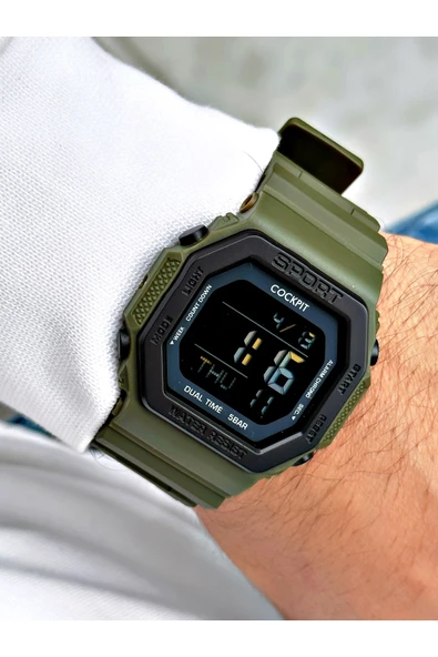 Cockpit Silikon Kordon 5 ATM Su Geçirmez Alarmlı Işıklı Kronometreli Dijital Erkek Kol Saati ürün görseli 1