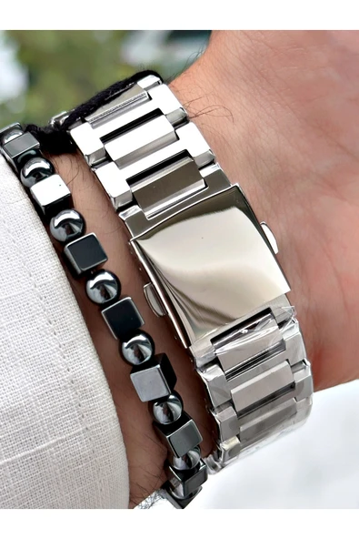 Ferrucci Gümüş Renk Kare Roma Rakamlı  Erkek Kol Saati + BİLEKLİK HEDİYELİ - Resim 4