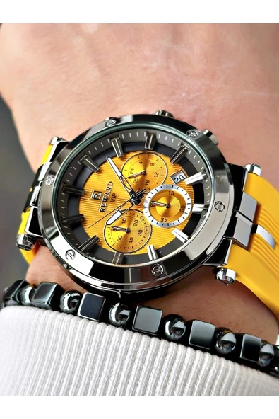 Reward Sarı Renk Spor Silikon Kordon Fonksiyonlu Garantili Erkek Kol Saati + BİLEKLİK - Resim 2