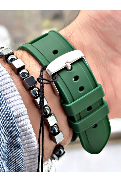 Ferrucci Yeşil Renk Silikon Spor  Erkek Kol Saati + BİLEKLİK HEDİYELİ - Resim 4