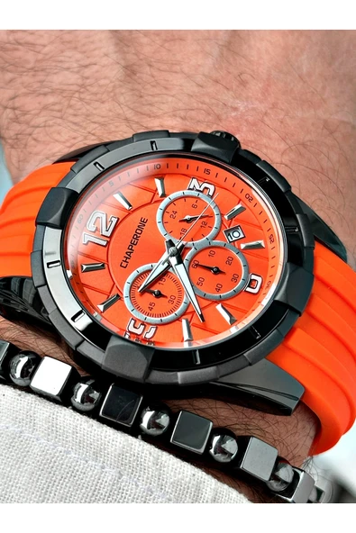Chaperone Turuncu Spor Silikon Fonksiyonlu Şık Dizayn Erkek Kol Saati + BİLEKLİK HEDİYELİ By Reward ürün görseli 1