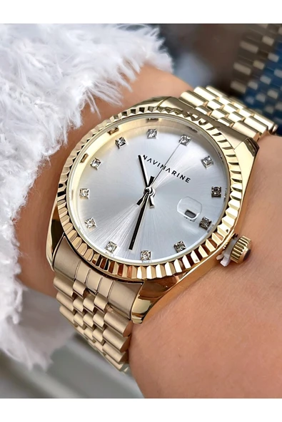 Navimarine Altın Renk Şık Tasarım Çelik Kordon Kadın Kol Saati Bileklik Hediyeli ürün görseli 1