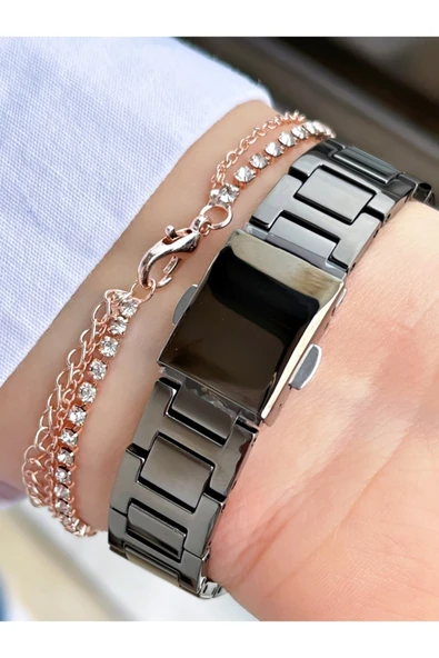 Ferrucci Füme Renk Rose Gold Kasa Kalpli Model Kadın Kol Saati + Bileklik Hediyeli - Resim 4