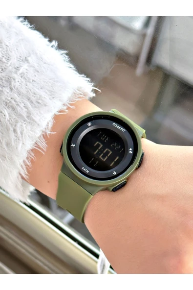 Cockpit Silikon Kordon 5 ATM Su Geçirmez Alarmlı Işıklı Kronometreli Dijital Kadın Kol Saati - Resim 2