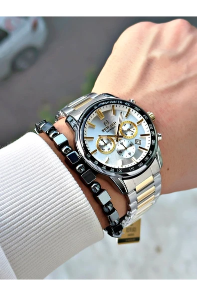 Reward Altın Gümüş Renk Fonksiyonlar Aktif Aynalı Cam Erkek Kol Saati + BİLEKLİK HEDİYELİ - Resim 2