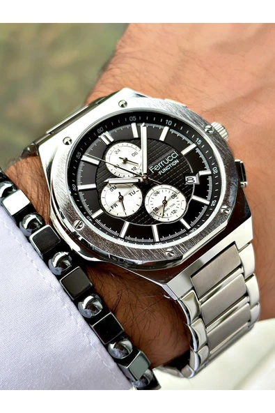 Ferrucci Gümüş Renk Çelik Kordon Fonksiyonlar Aktif Erkek Kol Saati + BİLEKLİK - Resim 4