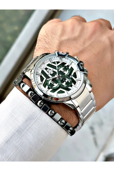 Reward Gümüş Renk Büyük Kasa Çelik Kordon  Erkek Kol Saati + BİLEKLİK - Resim 3