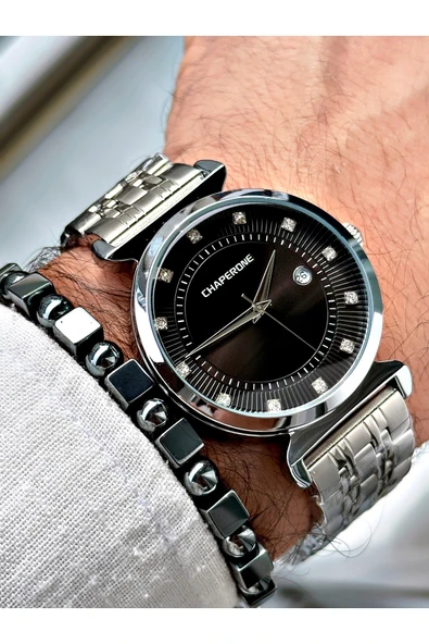 Chaperone Gümüş Renk Klasik Çelik Kordon Şık Dizayn Erkek Kol Saati + BİLEKLİK HEDİYELİ By Reward - Resim 3