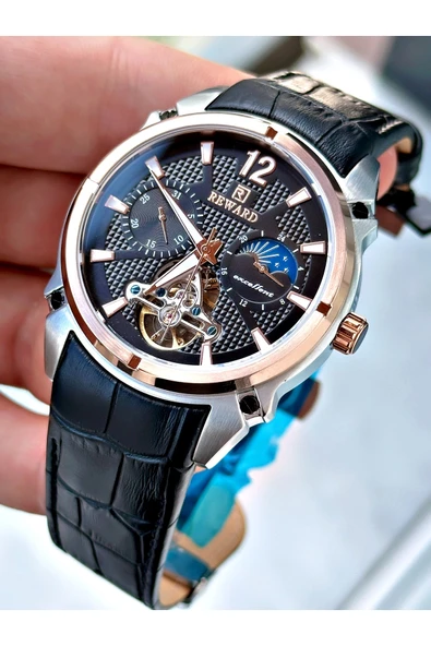 Reward Siyah Renk Deri Kordon Çelik Kasa  Mekanizma Lüx Erkek Kol Saati + BİLEKLİK HEDİYELİ ürün görseli 1