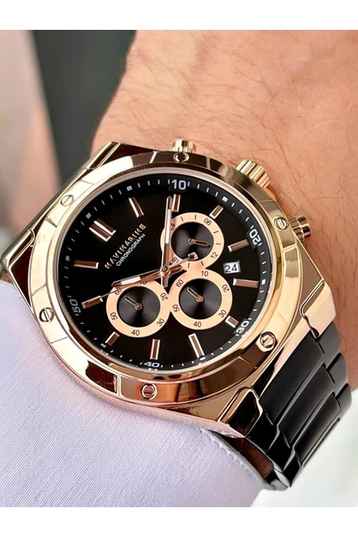 Navimarine Siyah Renk Fonksiyonlu Çelik Kordon Erkek Kol Saati Bileklik Hediyeli ürün görseli 1