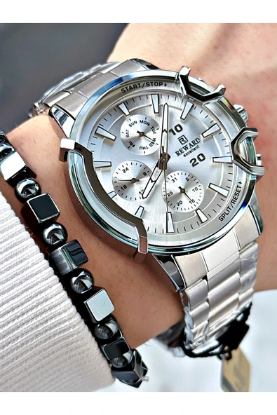 Reward Gümüş Renk Spor Model Çelik Kordon Erkek Kol Saati - Resim 3