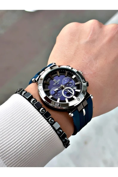 Reward Lacivert Renk Spor Silikon Kordon Fonksiyonlu Garantili Erkek Kol Saati + BİLEKLİK - Resim 3