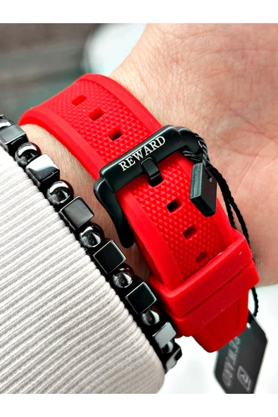 Reward Kırmızı Renk Kare Model Fonksiyonlu Silikon Spor Erkek Kol Saati + BİLEKLİK - Resim 5