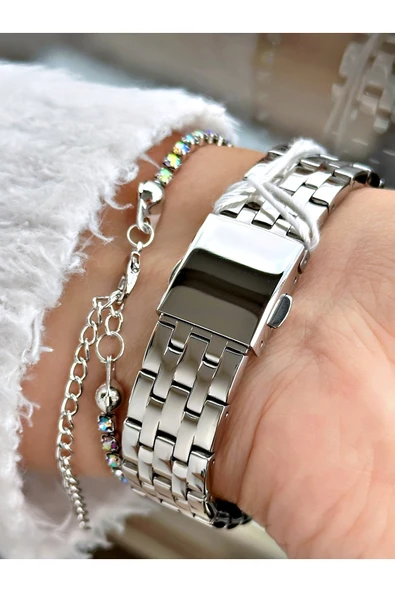 Ferrucci Gümüş Renk Kare Sade Model Büyük Kasa Kadın Kol Saati + BİLEKLİK - Resim 3