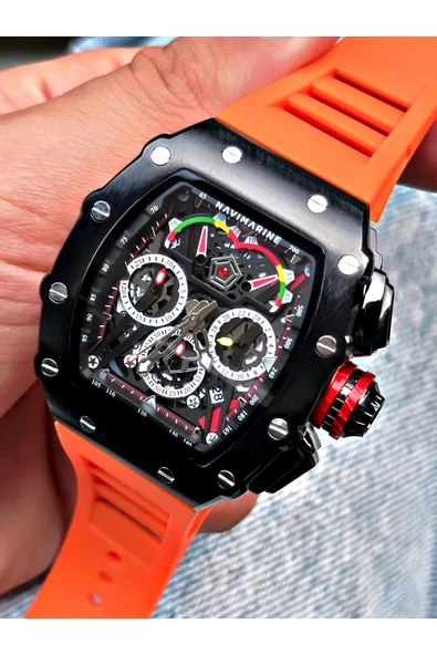 Navimarine Turuncu Renk Fonksiyonlu Spor Silikon Kare Erkek Kol Saati + BİLEKLİK HEDİYELİ ürün görseli 1