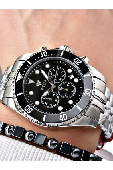 Fiesta Gümüş Renk Fonksiyonlu Çelik SK Mekanizma Çelik Erkek Kol Saati + BİLEKLİK - Resim 2