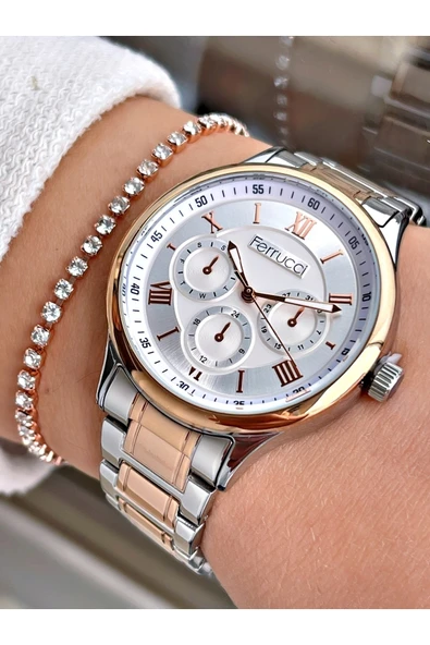Ferrucci Rosegold-gümüş Renk Çelik Kordon Kadın Kol Saati Bileklik Hediyeli ürün görseli 1