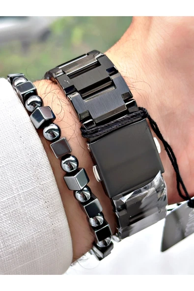 Ferrucci Siyah Renk Kare Fonksiyonlu  Çelik Kordon Erkek Kol Saati + BİLEKLİK HEDİYELİ - Resim 4