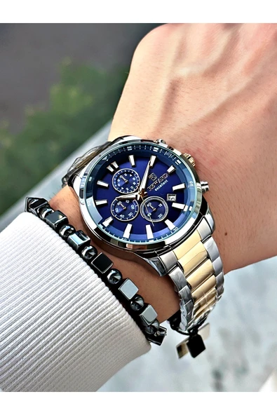 Reward Altın Gümüş Renk Fonksiyonlu Çelik Kordon Erkek Kol Saati + BİLEKLİK HEDİYELİ - Resim 2