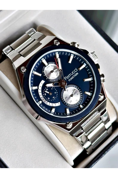 Ferrucci Gümüş Renk Spor Elite Fonksiyonlu Garantili Erkek Kol Saati + BİLEKLİK ürün görseli 1