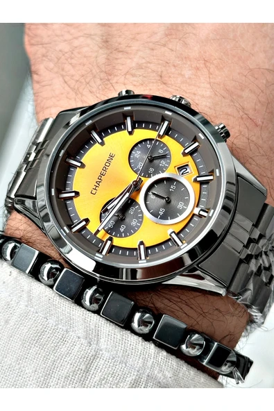 Chaperone Füme Renk  Çelik Kordon Fonksiyonlu Erkek Kol Saati + BİLEKLİK HEDİYELİ By Reward ürün görseli 1