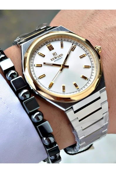 Reward Gümüş Renk Klasik Çelik Kordon Erkek Kol Saati + BİLEKLİK HEDİYELİ - Resim 4