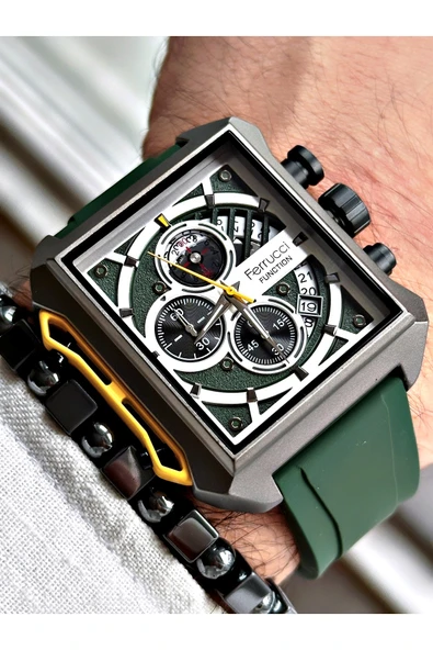 Ferrucci Kırmızı Renk Fonksiyonlu Spor Silikon Erkek Kol Saati + BİLEKLİK HEDİYELİ - Resim 3