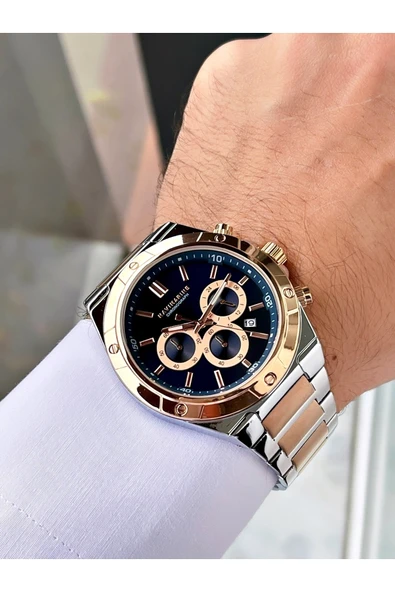 Navimarine Rosegold - Gümüş Renk Fonksiyonlu Çelik Kordon Erkek Kol Saati Bileklik Hediyeli - Resim 2