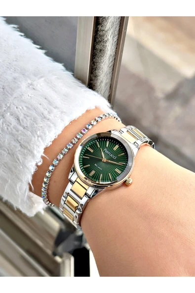 Ferrucci Altın Gümüş Renk Sade Model Klasik  Garantili Kadın Kol Saati + BİLEKLİK - Resim 2