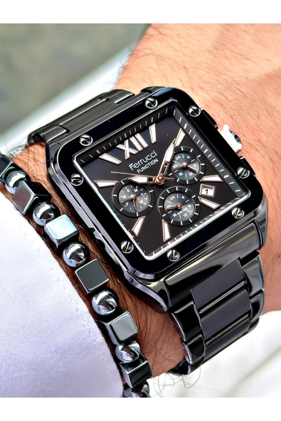 Ferrucci Siyah Renk Kare Fonksiyonlar Aktif  Erkek Kol Saati + BİLEKLİK - Resim 4